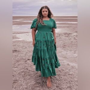 NWT JessaKae jessa kae green cherry smocked full circle dress 2x